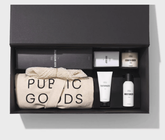 a gift set of a gift box with a bag of soap and a bag of