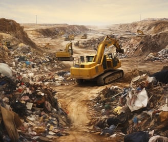 a large pile of garbage in a landfill