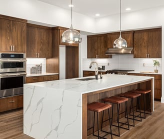 Modern kitchen remodel in Sunnyvale California with wood cabinets