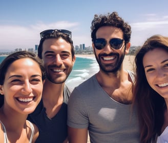 a group of friends taking a selfie with a camera