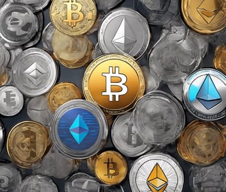 a pile of gold bitcoins sitting on top of each other