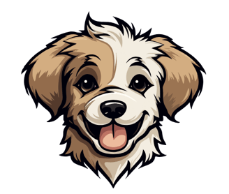 a shaggy illustration of a dog with brown and white coloring