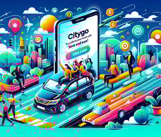 a car driving down a street with people on the street citygo code 
