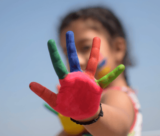 a hand with multi color on it