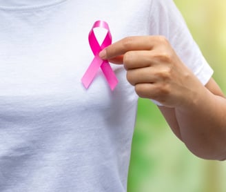 a women holding pink ribbon 🎗