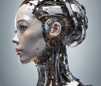 a woman with a robot headphones on her head