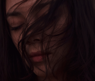 a girl face cover with hairs