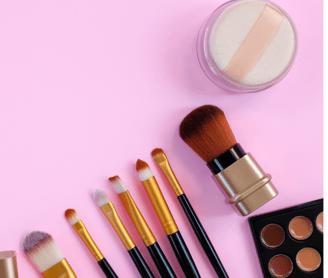 makeup brushes and compact and contour plate 