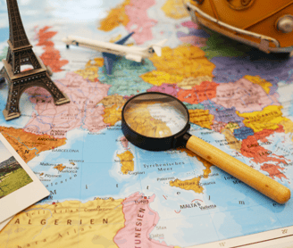 a magnifier glass is top of the map