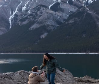 proposal at lake minnewanka in Banff 