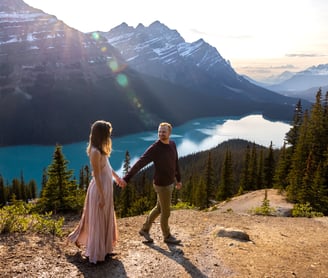 Couple walking at peyto lake