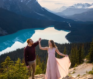 Couple dancing at peyto lake during a elopement