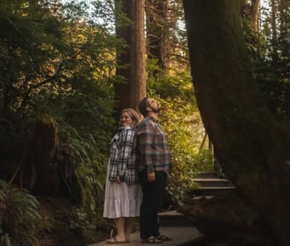 Tofino Elopement Photographer photographing a couple eloping at rainforest trail in Tofino