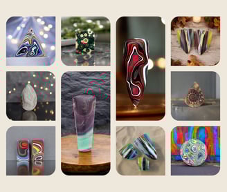 a collage of different types of our hand cut cabochons