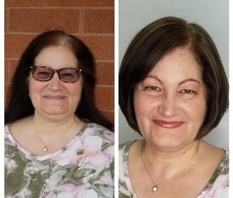 a woman with glasses and a necklace on her neck