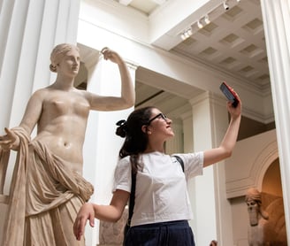 Visitor matching an artwork at the British Museum