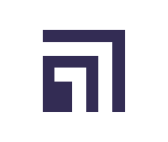 a black and white logo with a square shaped frame