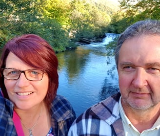 Bruce Clifton & Sonia Parker on a bridge over the river Ogwen in North Wales