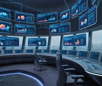 a futuristic looking room with a lot of monitors and a lot of monitors