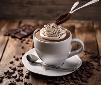 Une tasse de café moka avec une mousse délicate, saupoudrée de cacao en poudre