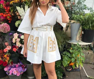Embroidery pockets white dress 