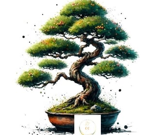 peinture d'un bonzaï sur fond blanc, art martial, culture orientale, droiture, rectitude, rigueur, naturel