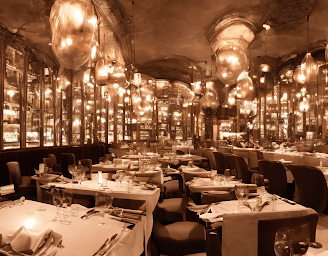 Restaurant in Paris. Dinner ready, before opening.