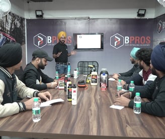 Students getting hands on car detailing training in Ludhiana.