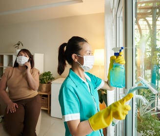 property management cleaning services with client on phone