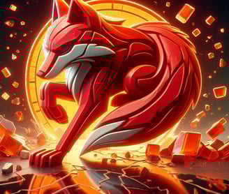 a red fox in a red volcanic glass background above Fan Games Directory: Red Brilliant Fox