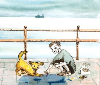 Colour illustration from the cover of Buttons, The First tale of Joey Bananas