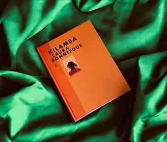 a book with a book cover and a book on a green blanket