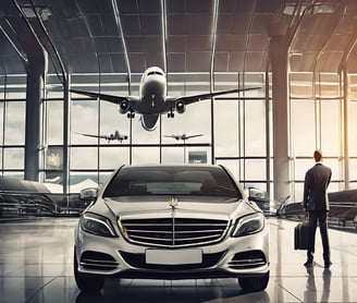 a man standing in front of a car in a large room