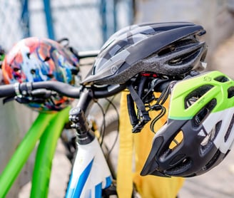 a bicycle helmet on a bike