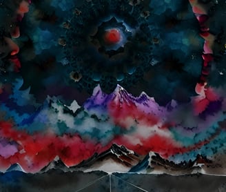 mountains and dark sun