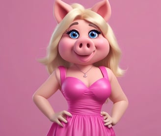 a piggy piggy dressed in a pink dress