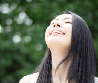 single woman happy smiling