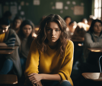 Teenager feeling anxious about her acne skin problem