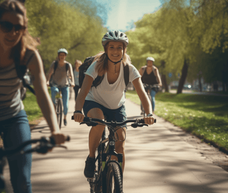 Group of men and women cycling at the park