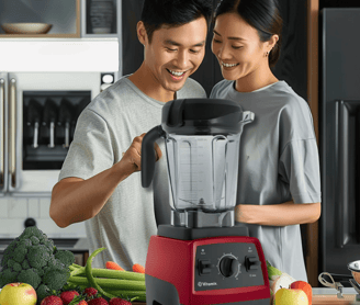 a man and woman standing in a kitchen