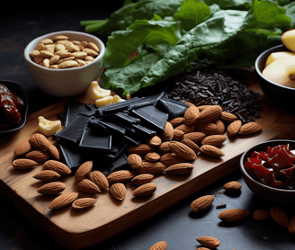 Food rich in magnesium like almonds, cashews, sunflower seeds, dark chocolate, kale, swiss chard