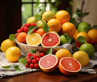 Food rich in Vitamin C like oranges, grapefruit, strawberries, kiwi fruit