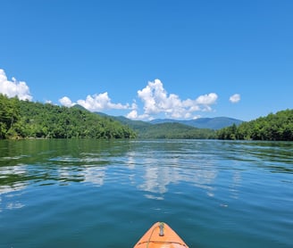 a kayak is seen from the water