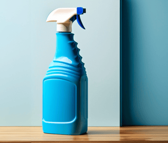 a blue bottle of cleaner spray bottle with a spray bottle