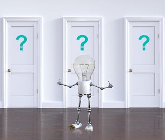 a robot with question marks on it