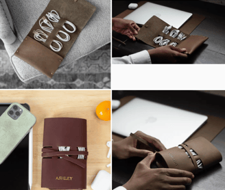 Personalized Leather Gift Travelling Cord Roll