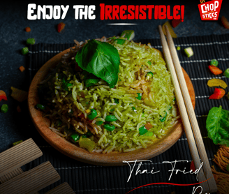 a bowl of rice with chopstickers and chopsticks