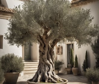 a tree in a potted planter with a potted planter