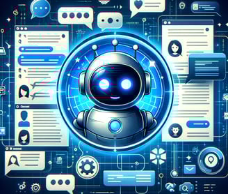 a chat bot robot with a blue light shining on it