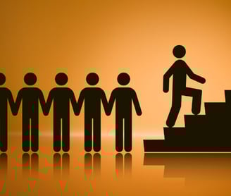 a person walking up stairs with a person on the steps